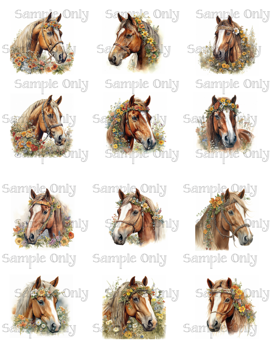 1.5-2 Inch Floral Horse Image Sheet For Polymer Clay Transfer Decal DIGITAL FILE OR PRINTED