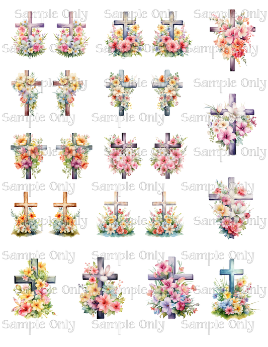 1.5 - 2 Inch Floral Cross Image Sheet For Polymer Clay Transfer Decal DIGITAL FILE OR PRINTED