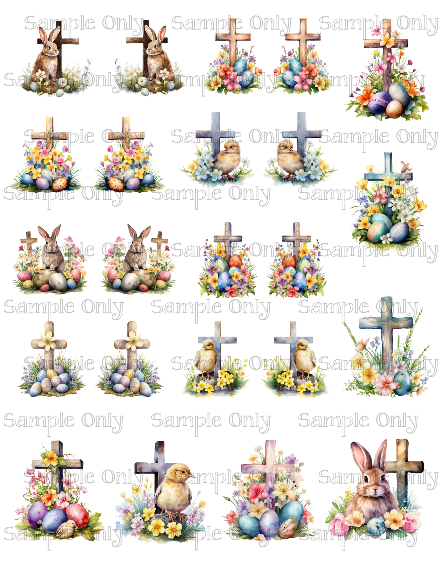 1.5 - 2 Inch Floral Easter Cross Image Sheet For Polymer Clay Transfer Decal DIGITAL FILE OR PRINTED