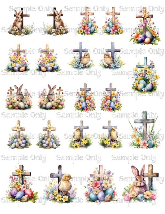 1.5 - 2 Inch Floral Easter Cross Image Sheet For Polymer Clay Transfer Decal DIGITAL FILE OR PRINTED