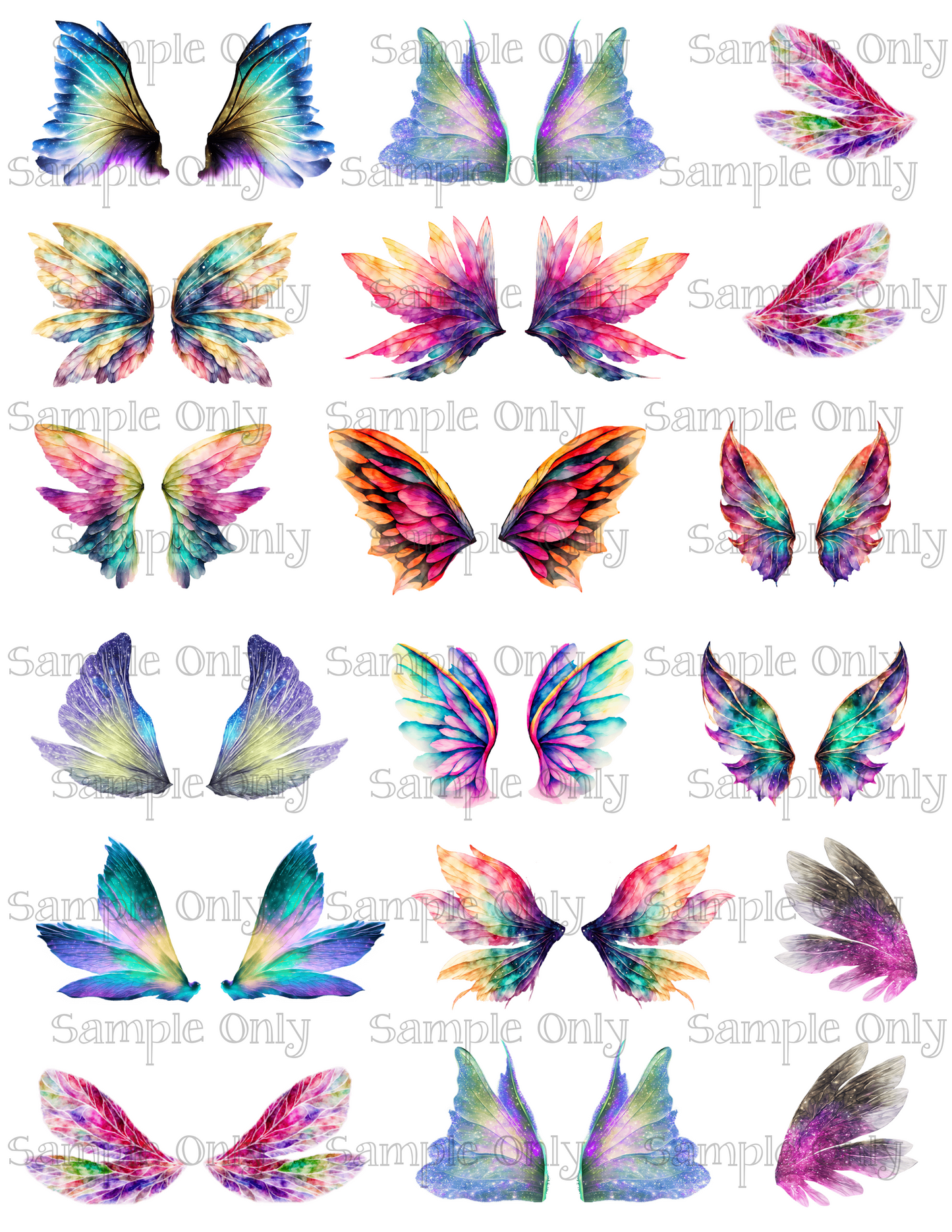 1.5 Inch Tall Magical Fairy Wings Image Sheet For Polymer Clay Transfer Decal DIGITAL FILE OR PRINTED