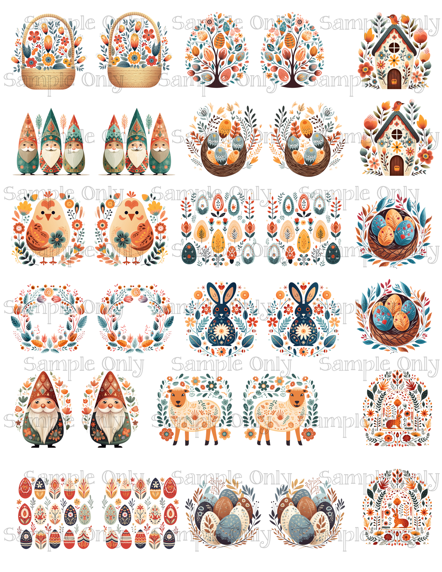 1.5 Inch Scandinavian Easter Image Sheet For Polymer Clay Transfer Decal DIGITAL FILE OR PRINTED