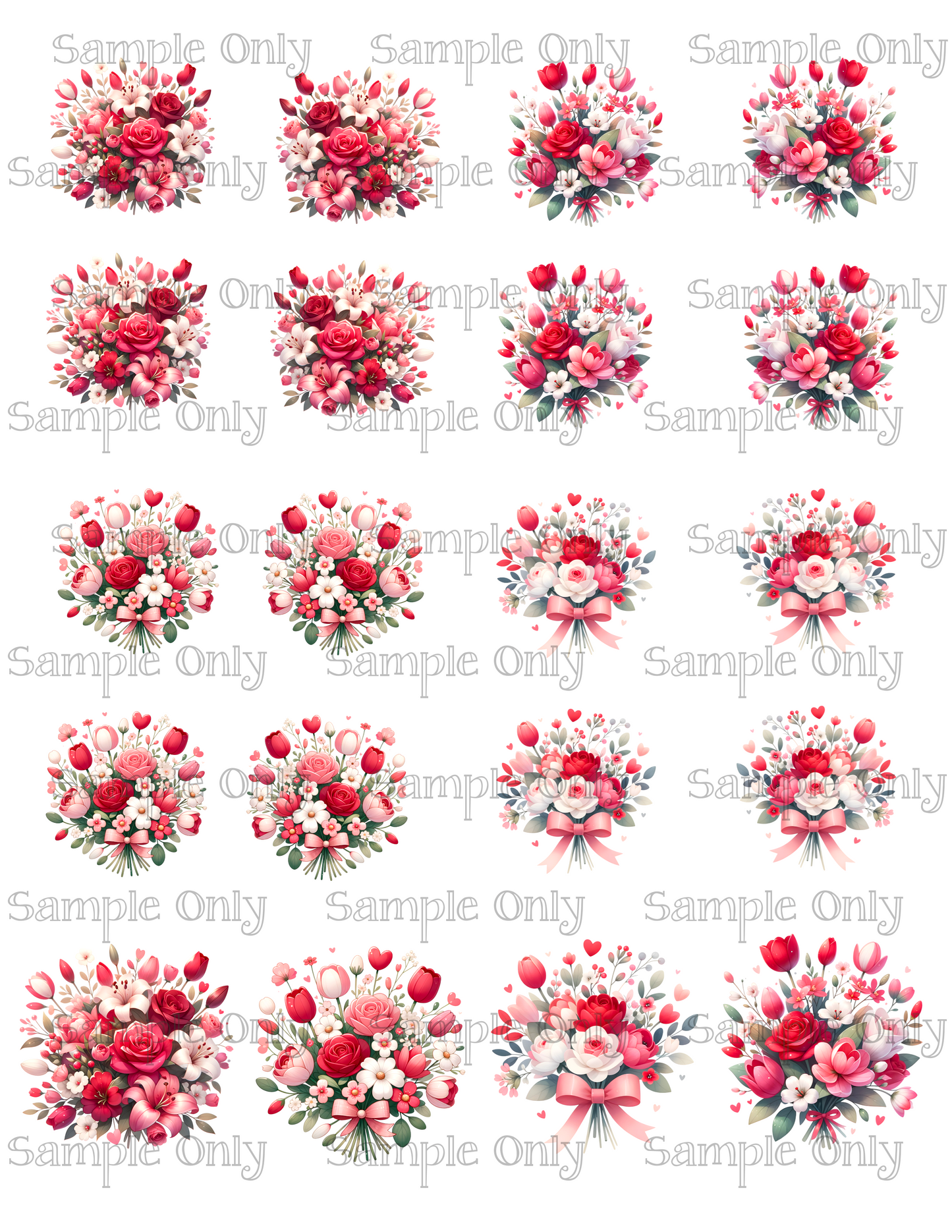 1.5 inch Valentine's Day Flower Bouquet Image Sheet For Polymer Clay Transfer Decal DIGITAL FILE OR PRINTED