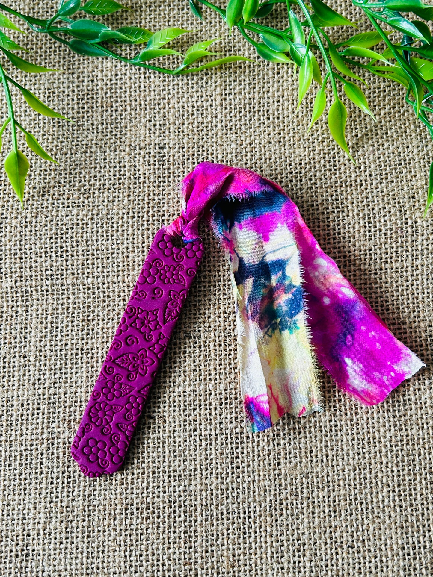 Wild Berry Floral Polymer Clay Bookmark With Sari Silk Ribbon Tassel