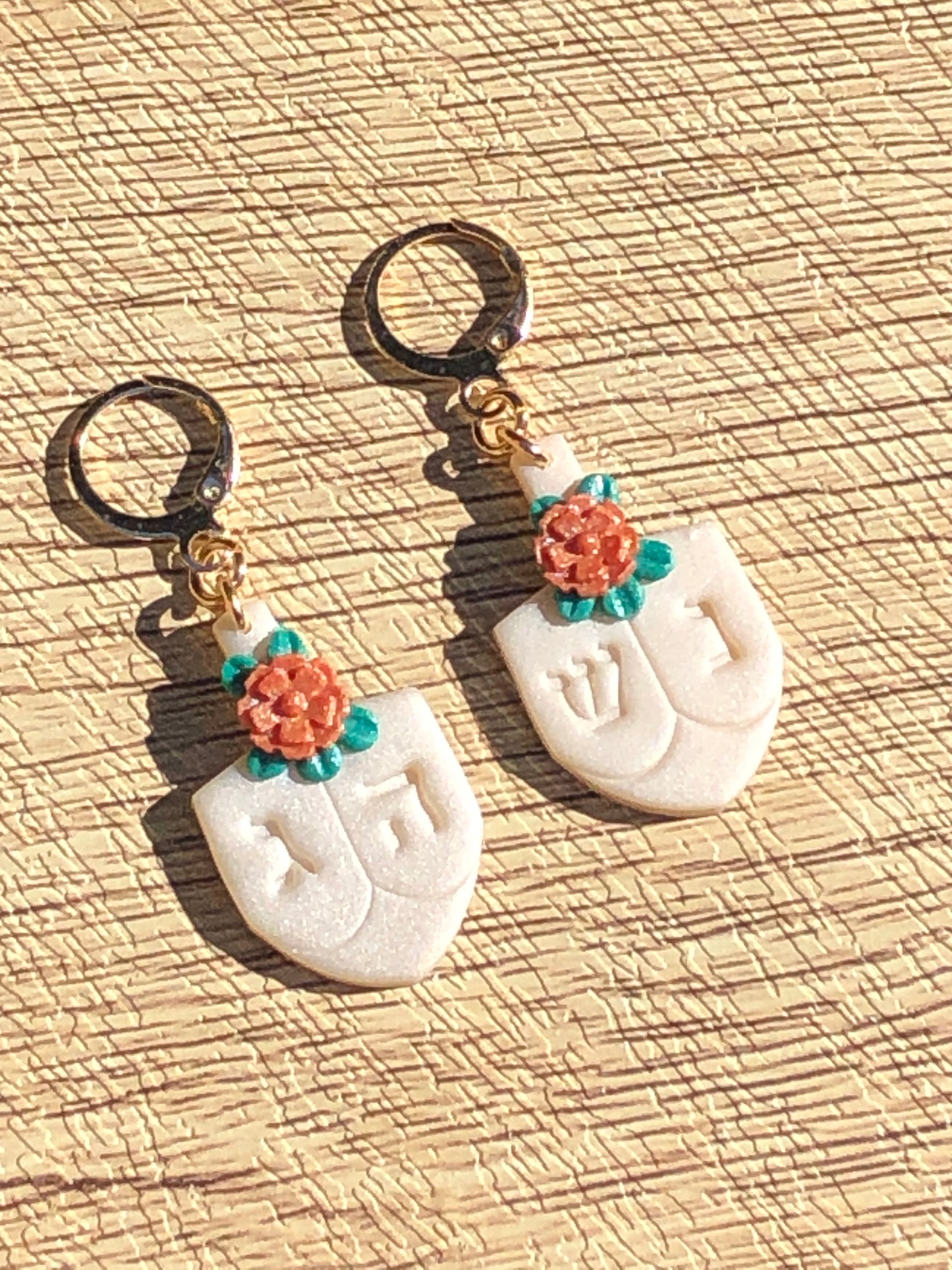 Floral Hanukkah Dreidel Statement  Dangle Earrings