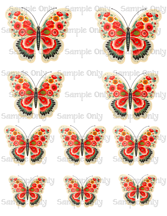 2 - 3.5 Inch Vintage Floral Butterfly Image Sheet For Polymer Clay Transfer Decal DIGITAL FILE OR PRINTED