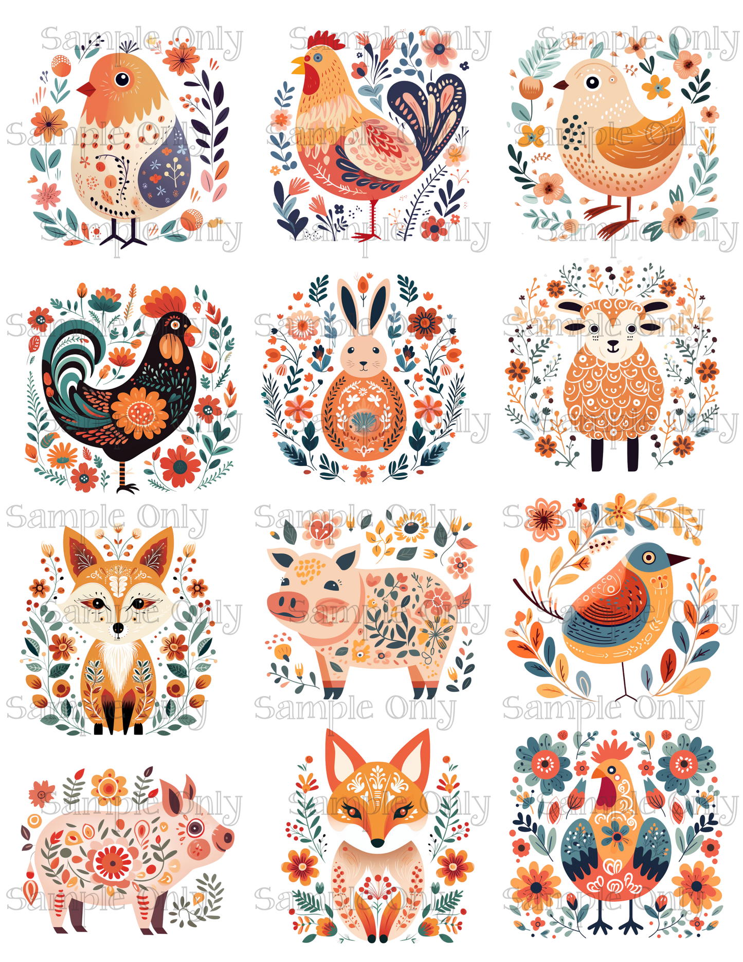 2.5 Inch Scandinavian Animals Image Sheet For Polymer Clay Transfer Decal DIGITAL FILE OR PRINTED