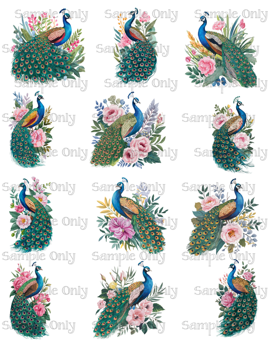 2.5 Inch Floral Peacock Bird Image Sheet For Polymer Clay Transfer Decal DIGITAL FILE OR PRINTED