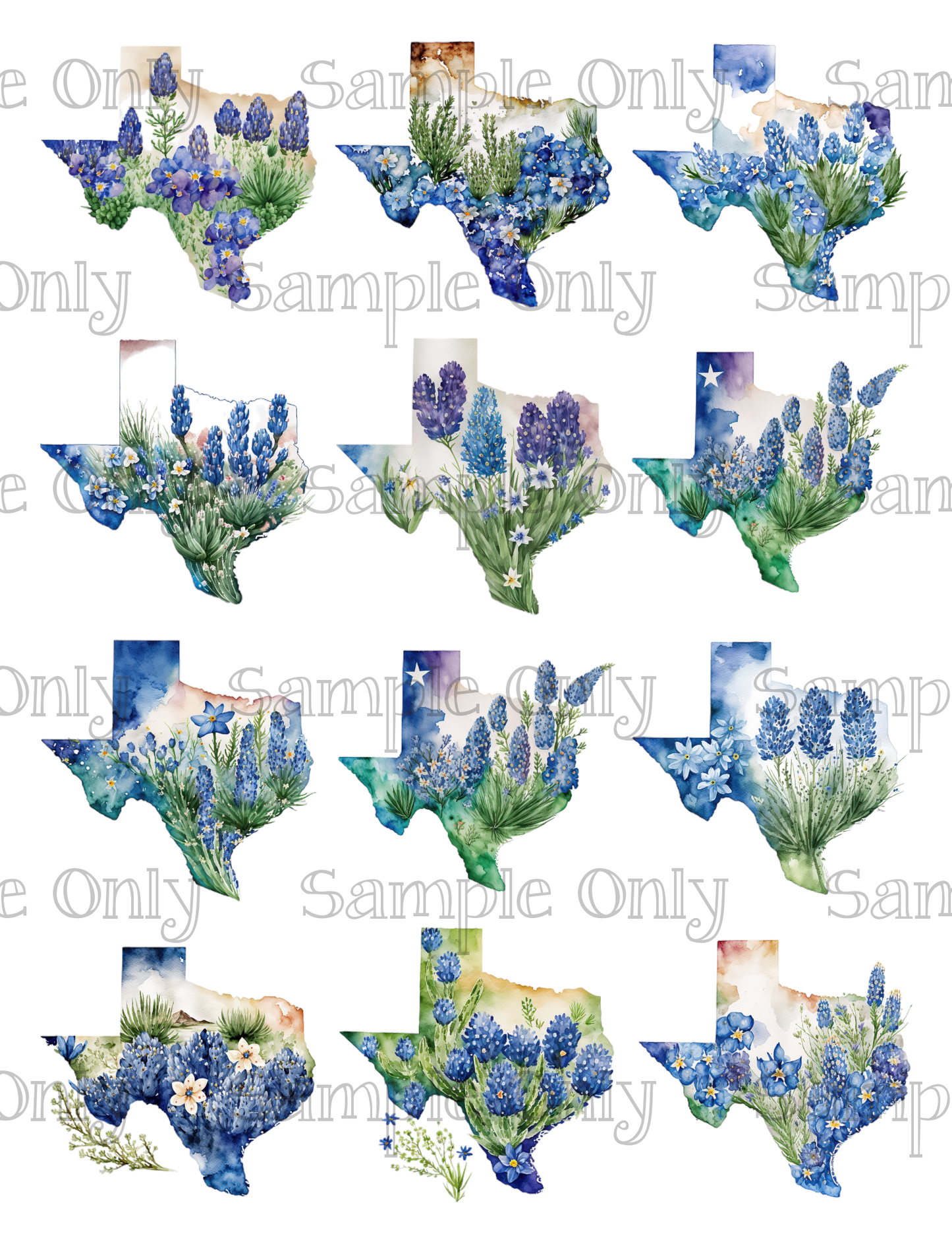 2.5 Inch Texas State Bluebonnet Flowers Image Sheet For Polymer Clay Transfer Decal DIGITAL FILE OR PRINTED