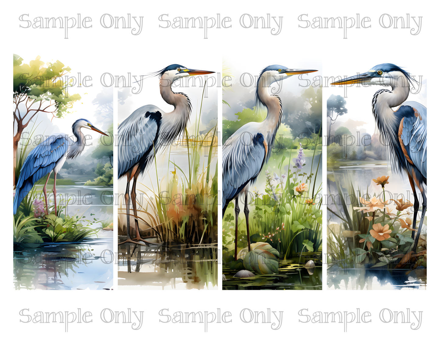 2.5 x 6 Inch Blue Heron Coastal Bird Image Sheet For Polymer Clay Transfer Decal DIGITAL FILE OR PRINTED