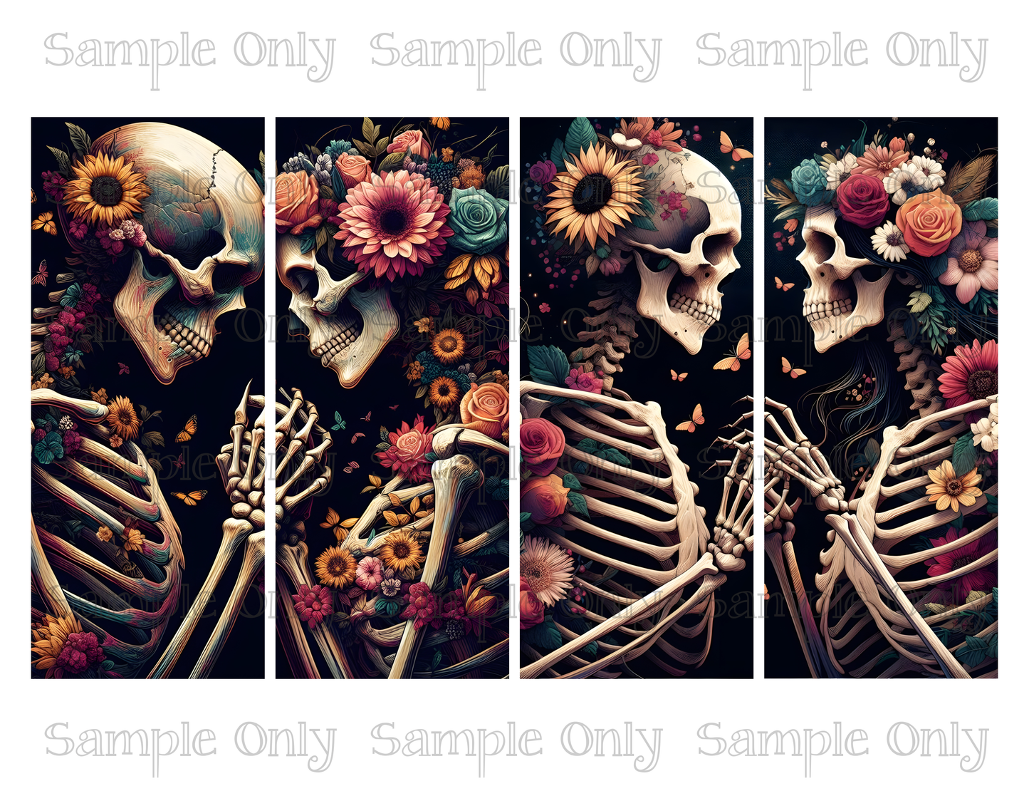 2.5 x 6 Inch Floral Skeleton Set 02 Image Sheet For Polymer Clay Transfer Decal DIGITAL FILE OR PRINTED