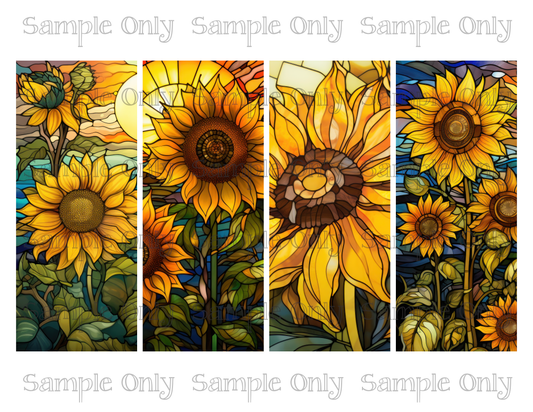 2.5 x 6 Inch Stained Glass Sunflower Flower Set-02 Image Sheet For Polymer Clay Transfer Decal DIGITAL FILE OR PRINTED