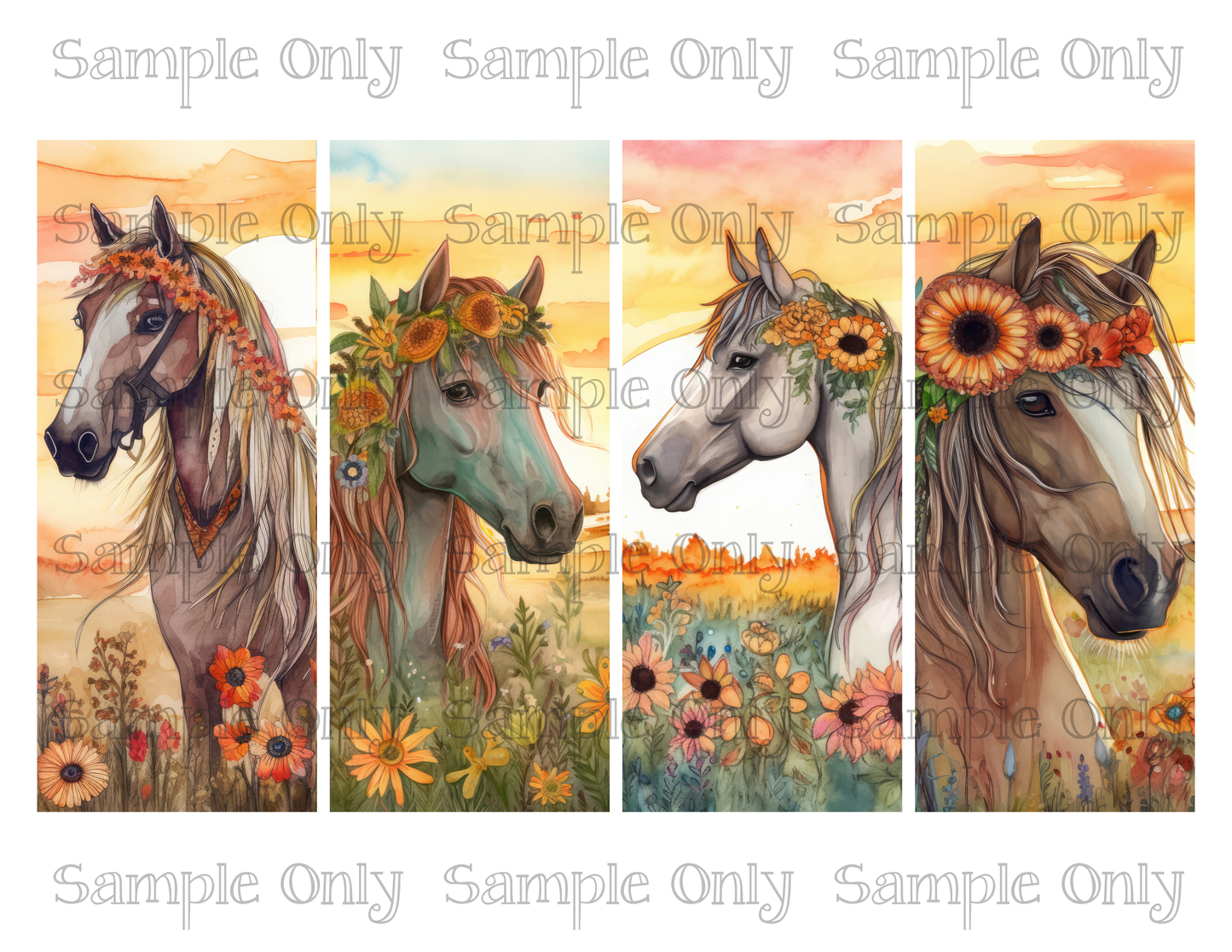 2.5 x 6 Inch Boho Horse Image Sheet For Polymer Clay Transfer Decal DIGITAL FILE OR PRINTED