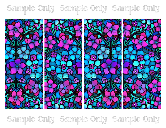 2.5 x 6 Inch Stained Glass Blue and Purple Floral Image Sheet For Polymer Clay Transfer Decal DIGITAL FILE OR PRINTED