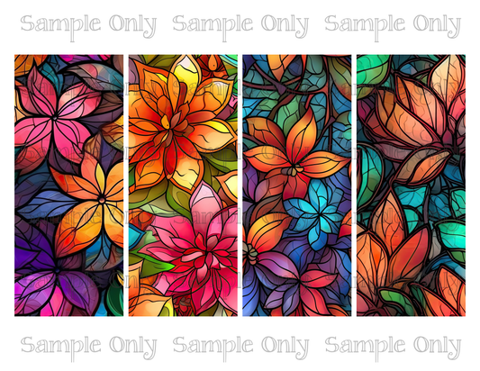 2.5 x 6 Inch Stained Glass Bright Floral Set 01 Image Sheet For Polymer Clay Transfer Decal DIGITAL FILE OR PRINTED