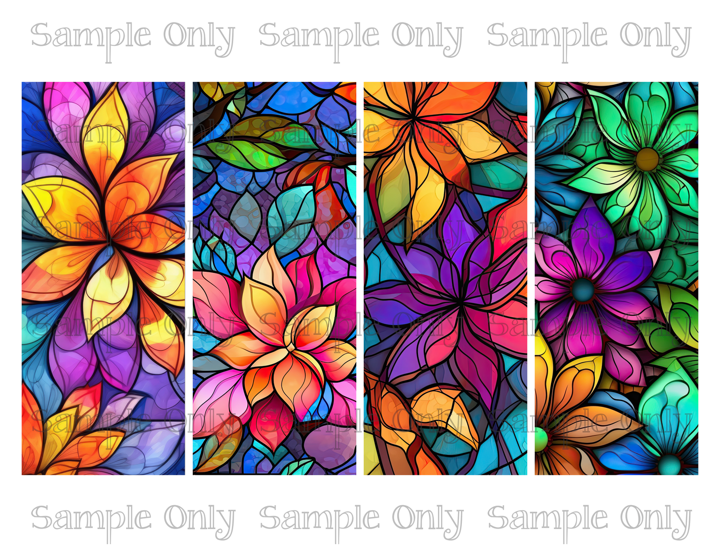 2.5 x 6 Inch Stained Glass Bright Floral Set 02 Image Sheet For Polymer Clay Transfer Decal DIGITAL FILE OR PRINTED