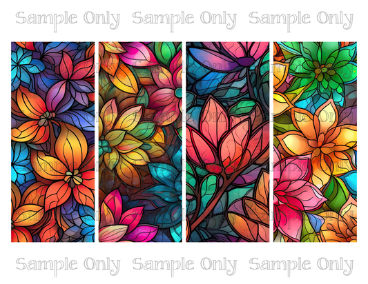 2.5 x 6 Inch Stained Glass Bright Floral Set 03 Image Sheet For Polymer Clay Transfer Decal DIGITAL FILE OR PRINTED