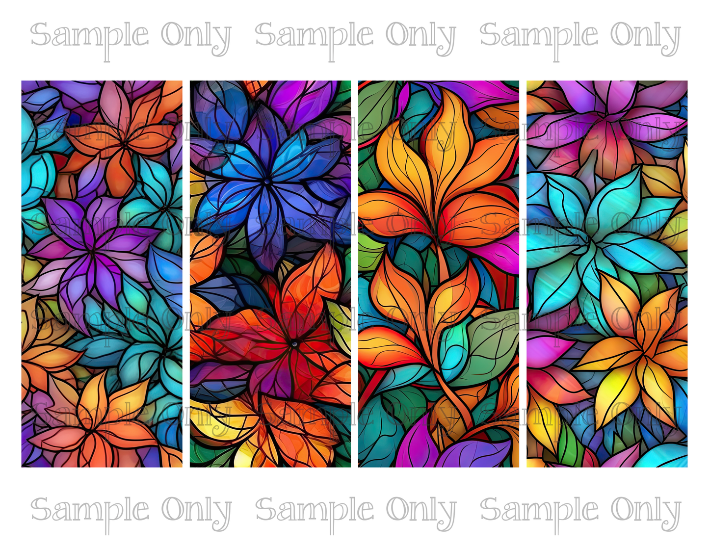 2.5 x 6 Inch Stained Glass Bright Floral Set 04 Image Sheet For Polymer Clay Transfer Decal DIGITAL FILE OR PRINTED