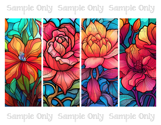 2.5 x 6 Inch Stained Glass Bright Floral Set 05 Image Sheet For Polymer Clay Transfer Decal DIGITAL FILE OR PRINTED