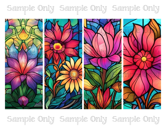 2.5 x 6 Inch Stained Glass Bright Floral Set 06 Image Sheet For Polymer Clay Transfer Decal DIGITAL FILE OR PRINTED