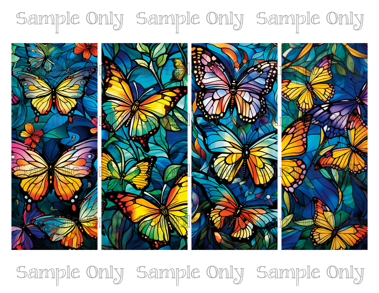 2.5 x 6 Inch Stained Glass Butterflies Set 01 Image Sheet For Polymer Clay Transfer Decal DIGITAL FILE OR PRINTED