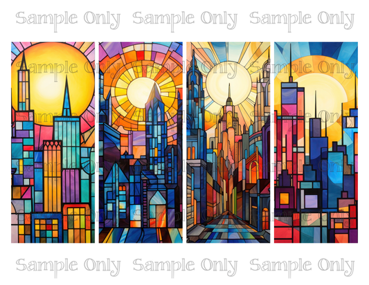 2.5 x 6 Inch Stained Glass Cityscape Scenes Image Sheet For Polymer Clay Transfer Decal DIGITAL FILE OR PRINTED