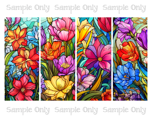 2.5 x 6 Inch Stained Glass Colorful Spring Flowers Set 01 Image Sheet For Polymer Clay Transfer Decal DIGITAL FILE OR PRINTED