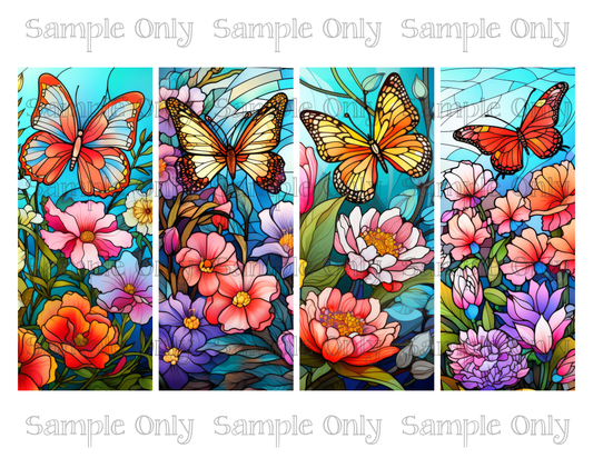 2.5 x 6 Inch Stained Glass Colorful Spring Flowers and Butterflies Set 05 Image Sheet For Polymer Clay Transfer Decal DIGITAL FILE OR PRINTED