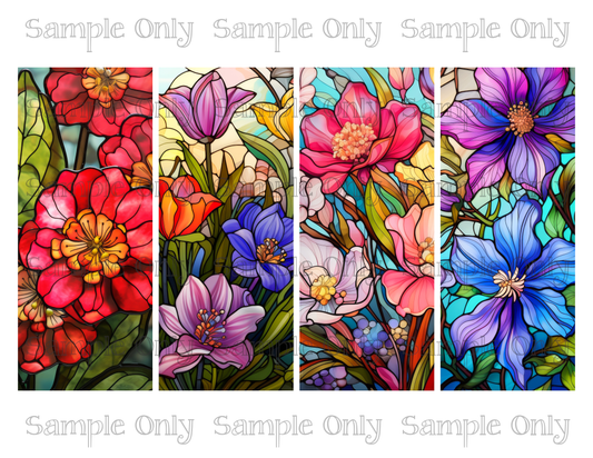 2.5 x 6 Inch Stained Glass Colorful Spring Flowers Set 06 Image Sheet For Polymer Clay Transfer Decal DIGITAL FILE OR PRINTED