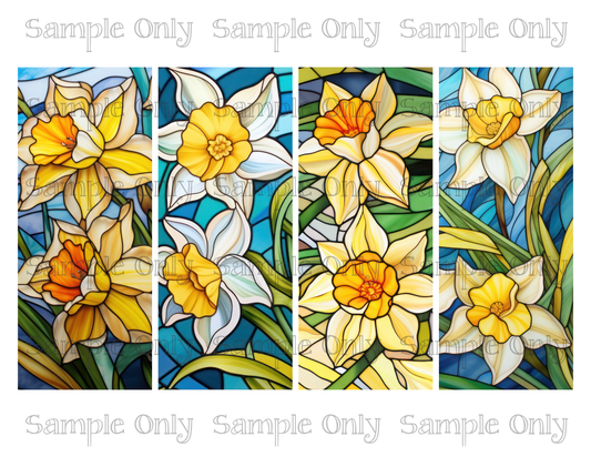 2.5 x 6 Inch Stained Glass Daffodil Flower Image Sheet For Polymer Clay Transfer Decal DIGITAL FILE OR PRINTED