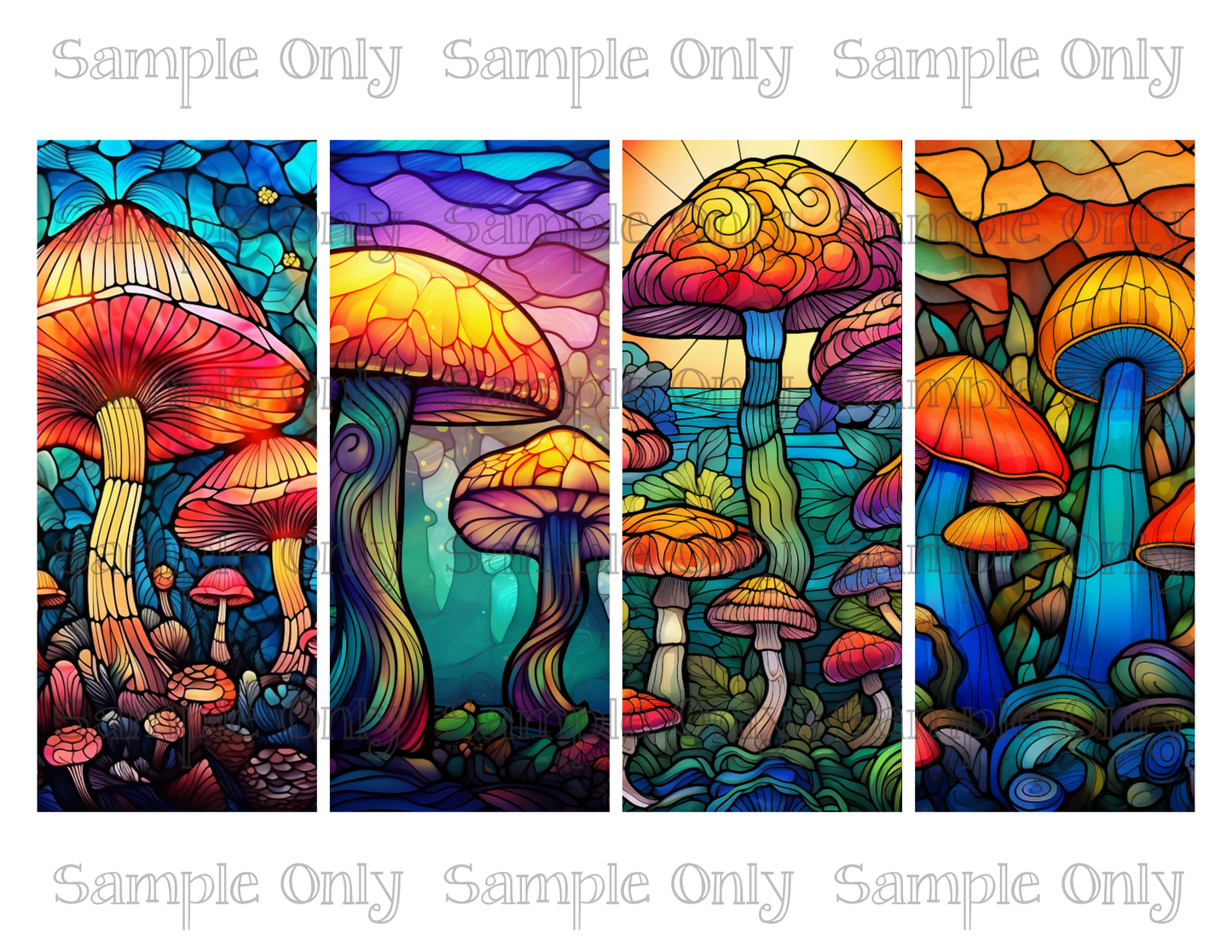 2.5 x 6 Inch Stained Glass Fantasy Mushroom Set 02 Image Sheet For Polymer Clay Transfer Decal DIGITAL FILE OR PRINTED