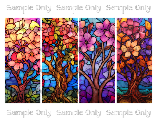 2.5 x 6 Inch Stained Glass Flowering Tree Set 01 Image Sheet For Polymer Clay Transfer Decal DIGITAL FILE OR PRINTED