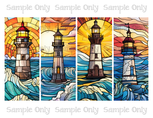 2.5 x 6 Inch Stained Glass Lighthouse Scenes Image Sheet For Polymer Clay Transfer Decal DIGITAL FILE OR PRINTED