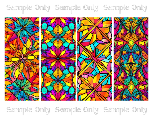 2.5 x 6 Inch Stained Glass Neon Kaleidoscope Set 01 Image Sheet For Polymer Clay Transfer Decal DIGITAL FILE OR PRINTED