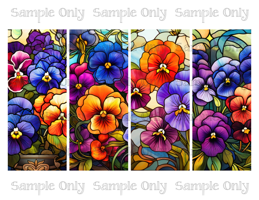 2.5 x 6 Inch Stained Glass Pansy Flower Image Sheet For Polymer Clay Transfer Decal DIGITAL FILE OR PRINTED