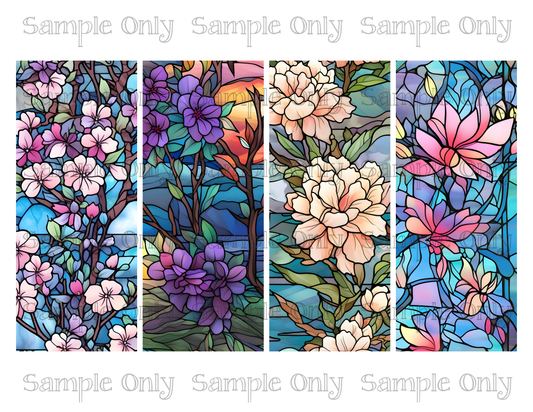2.5 x 6 Inch Stained Glass Peaceful Floral Set 01 Image Sheet For Polymer Clay Transfer Decal DIGITAL FILE OR PRINTED