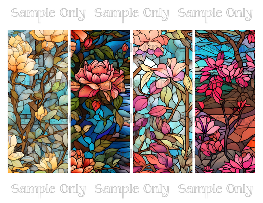 2.5 x 6 Inch Stained Glass Peaceful Floral Image Sheet Set 02 For Polymer Clay Transfer Decal DIGITAL FILE OR PRINTED