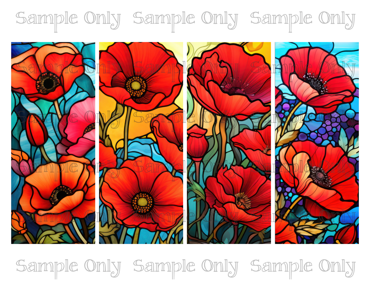 2.5 x 6 Inch Stained Glass Poppy Flower Image Sheet For Polymer Clay Transfer Decal DIGITAL FILE OR PRINTED