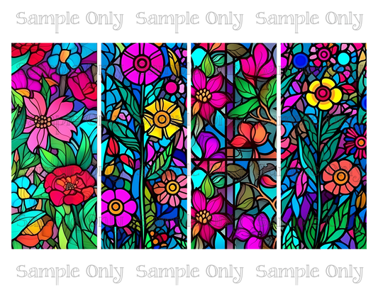 2.5 x 6 Inch Stained Glass Retro Flowers Set 01 Image Sheet For Polymer Clay Transfer Decal DIGITAL FILE OR PRINTED