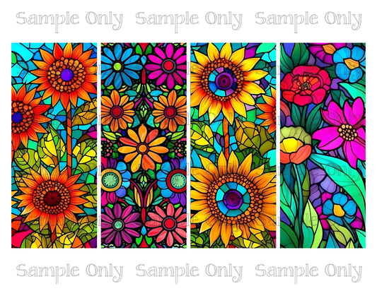 2.5 x 6 Inch Stained Glass Retro Flowers Set 02 Image Sheet For Polymer Clay Transfer Decal DIGITAL FILE OR PRINTED