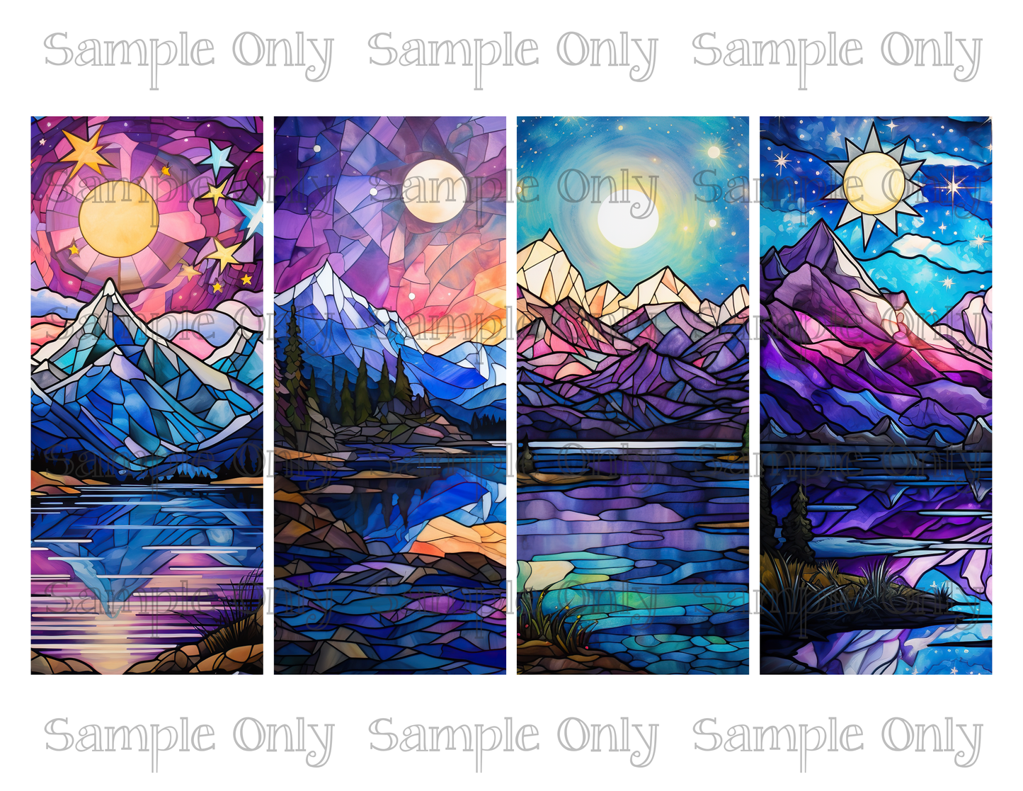 2.5 x 6 Inch Stained Glass Starry Scenes Set 01 Image Sheet For Polymer Clay Transfer Decal DIGITAL FILE OR PRINTED