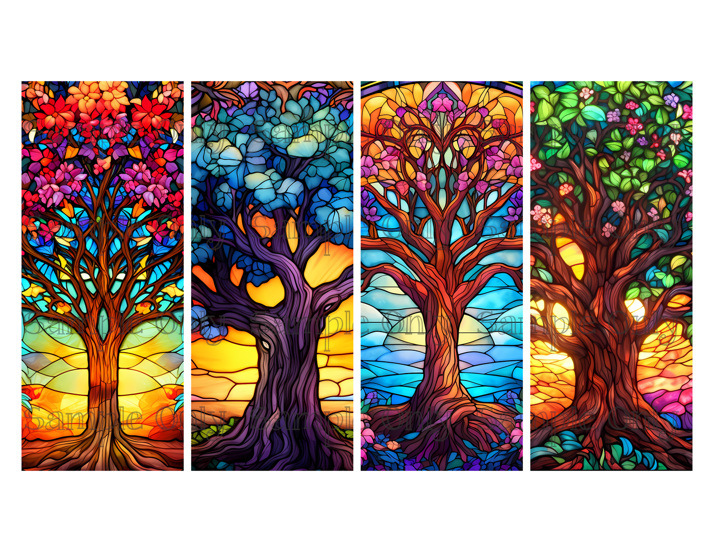 2.5 x 6 Inch Stained Glass Tree Set 02 Image Sheet For Polymer Clay Transfer Decal DIGITAL FILE OR PRINTED