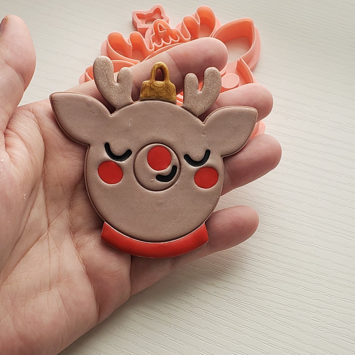 Sweet Reindeer Imprint Ornament Polymer Clay Cutter TPAB