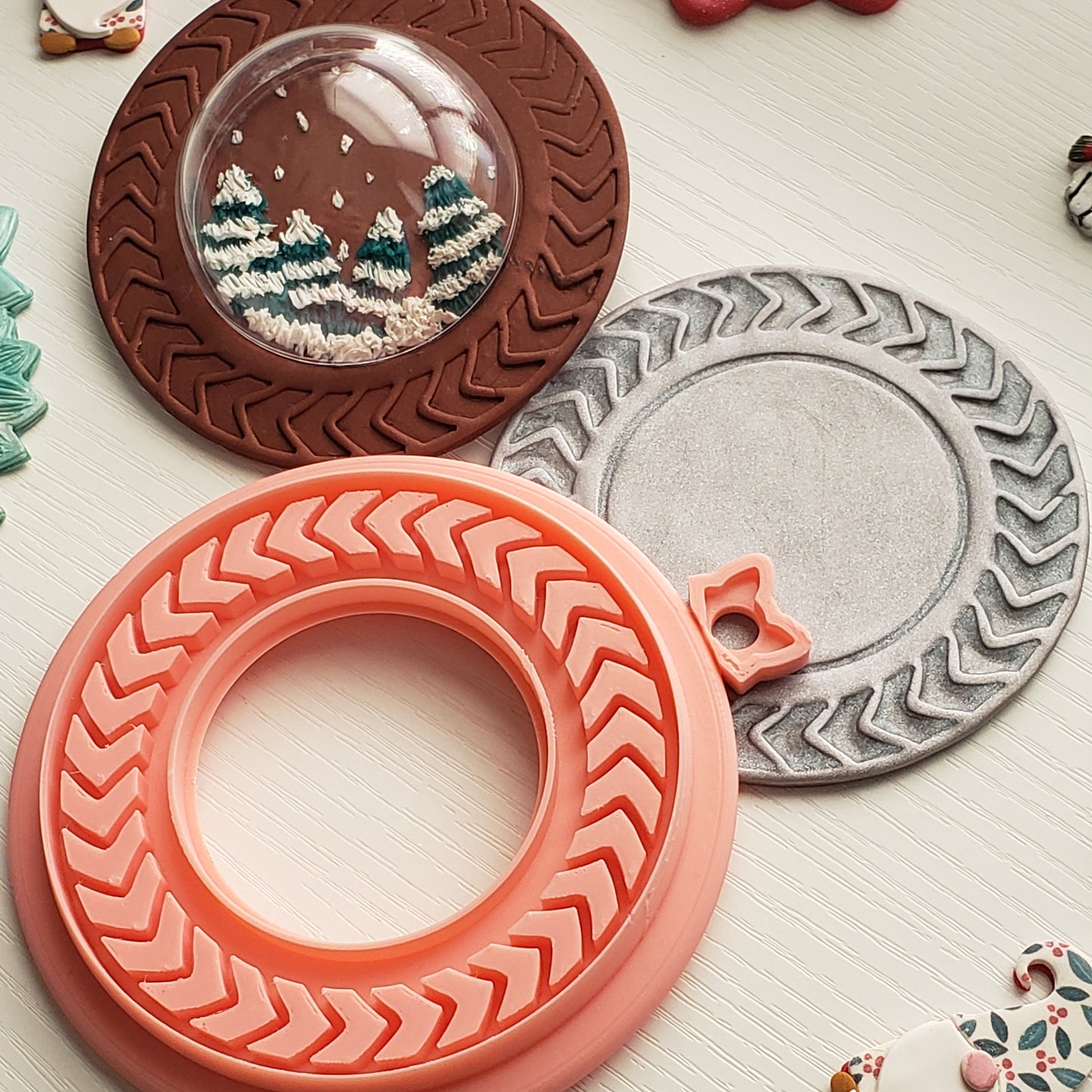 Chevron Circle Frame Imprint Ornament Or Trinket Dish Polymer Clay Cutter TPAB