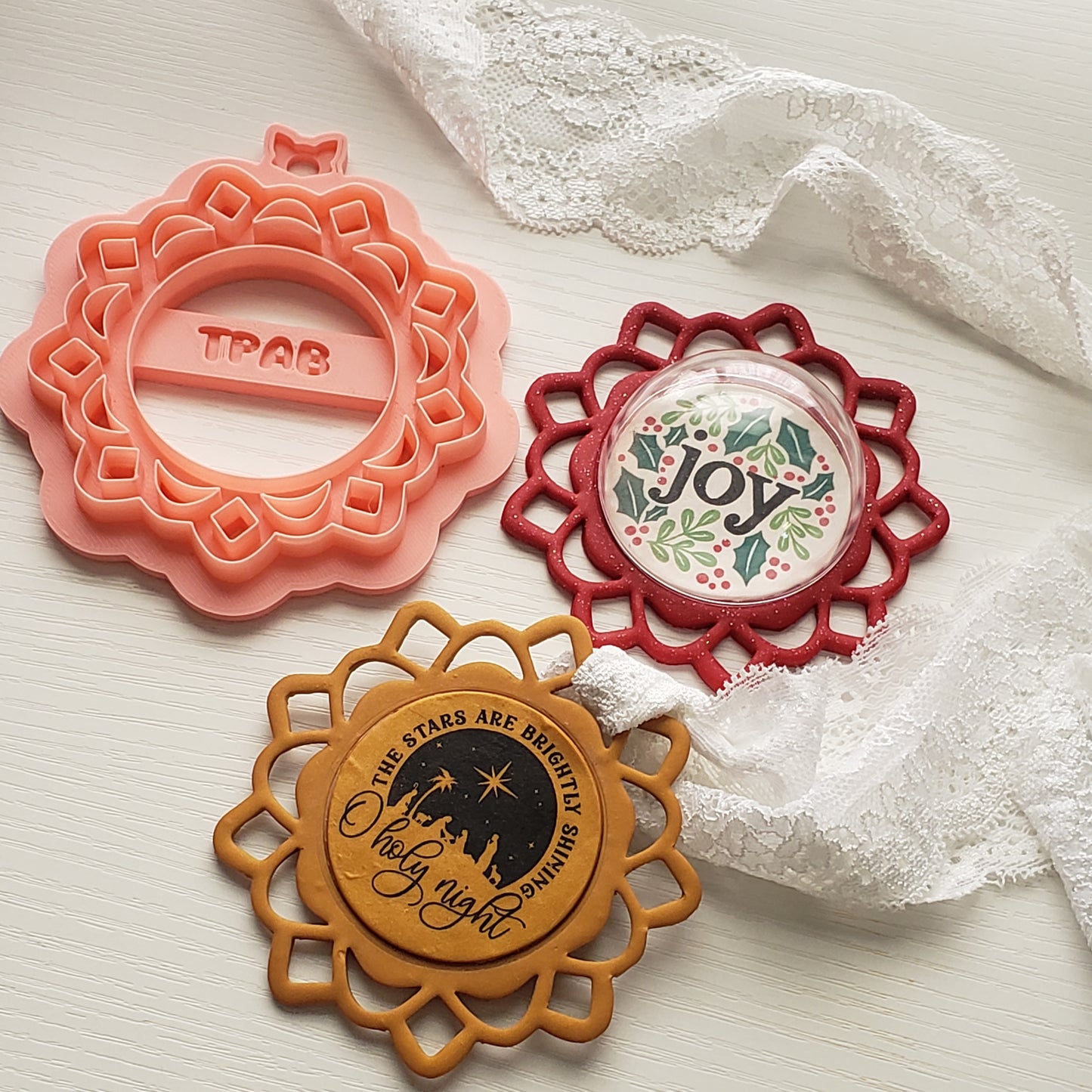 Elegant Lace Cut Out Circle Frame Ornament Or Trinket Dish Polymer Clay Cutter TPAB