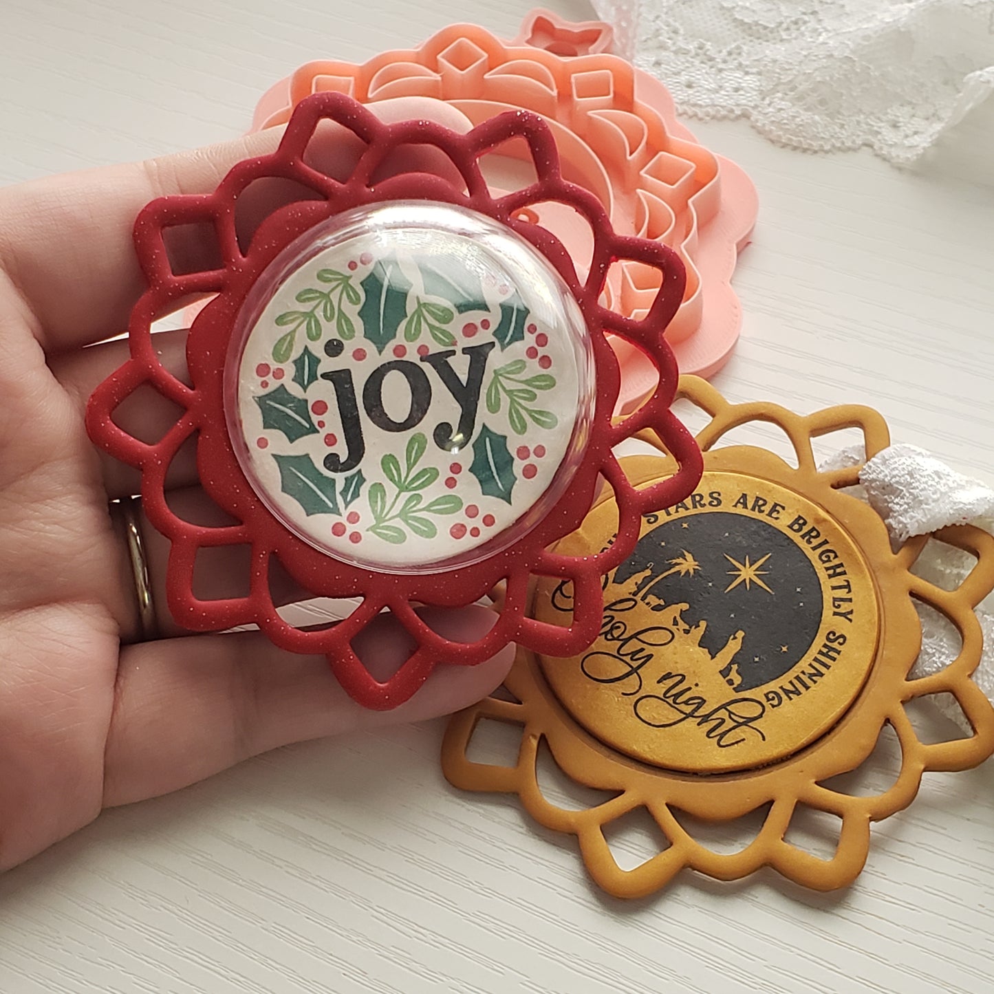 Elegant Lace Cut Out Circle Frame Ornament Or Trinket Dish Polymer Clay Cutter TPAB