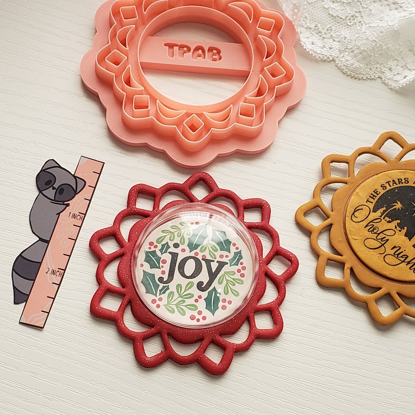 Elegant Lace Cut Out Circle Frame Ornament Or Trinket Dish Polymer Clay Cutter TPAB