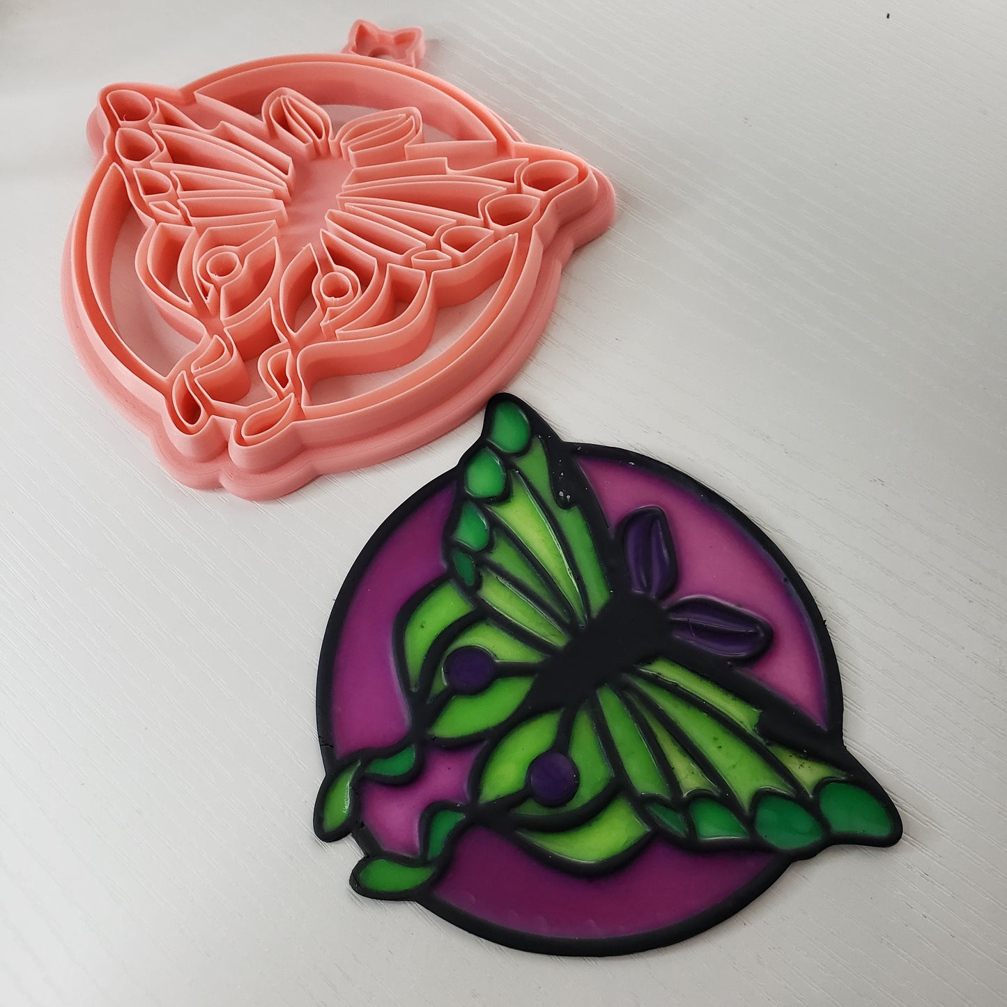 Luna Moth Stained Glass Suncatcher Open Frame Polymer Clay Cutter TPAB