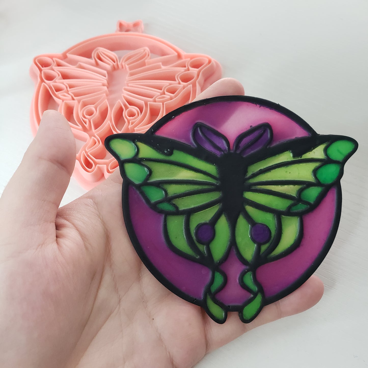 Luna Moth Stained Glass Suncatcher Open Frame Polymer Clay Cutter TPAB