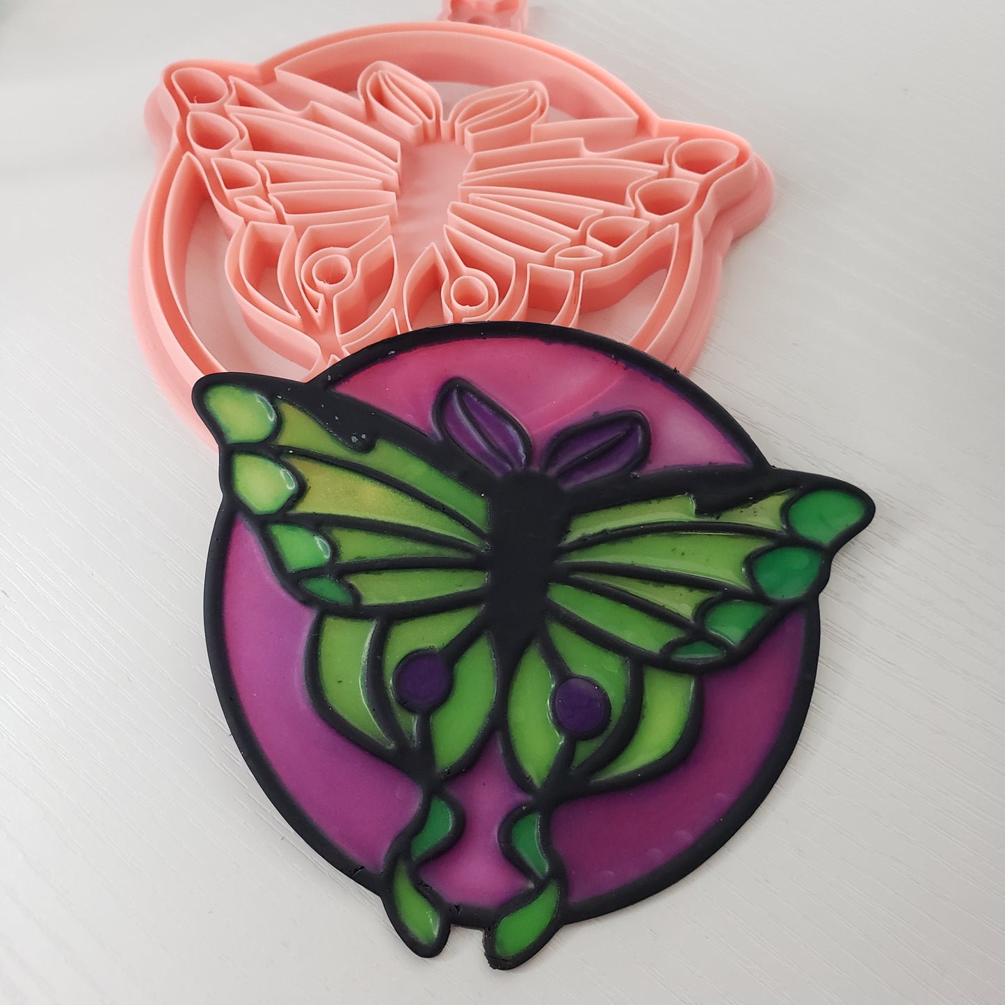 Luna Moth Stained Glass Suncatcher Open Frame Polymer Clay Cutter TPAB